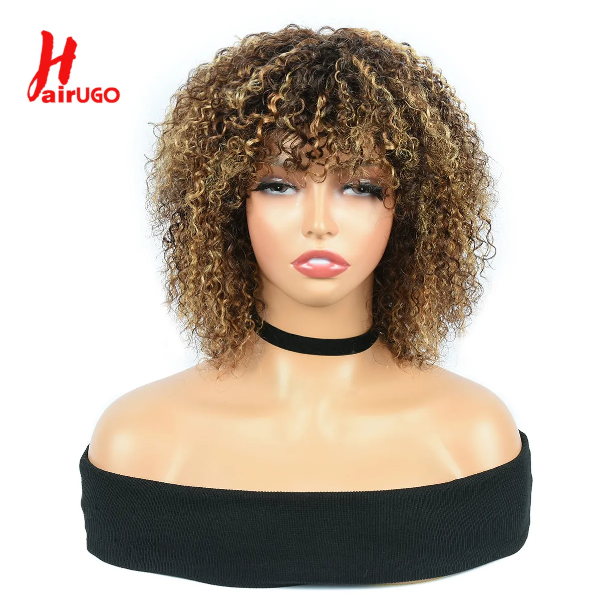 Parrucche di capelli umani ricci per donne, parrucche di capelli umani naturali ricci Jerry con frangia, taglio pixie riccio, parrucca interamente realizzata a macchina. - immagine 5