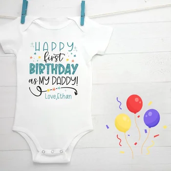 생일 선물용 맞춤형 이름, 생일 축하, 아빠, 신생아, 코튼 바디 슈트, 아기 옷