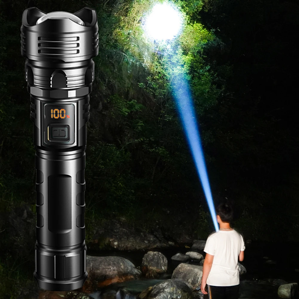 10W Zoomable Flashlight With Power Display Rechargeable LED Flashlight Waterproof Strong Light Tactical Torch For Camping Hiking