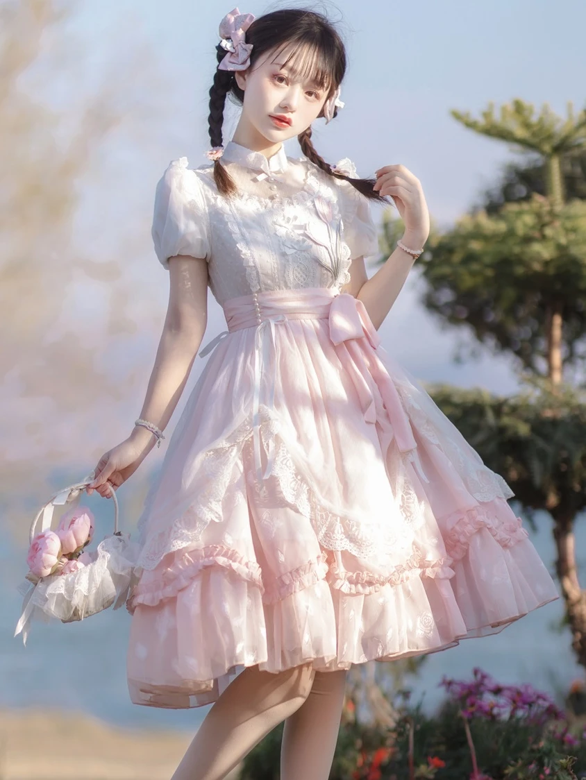 

Original Flower And Poetry Op Dress Daily Chinese Style Lolita Sweet Girl Embroidered Short Sleeve Lolita Dress Summer Girl