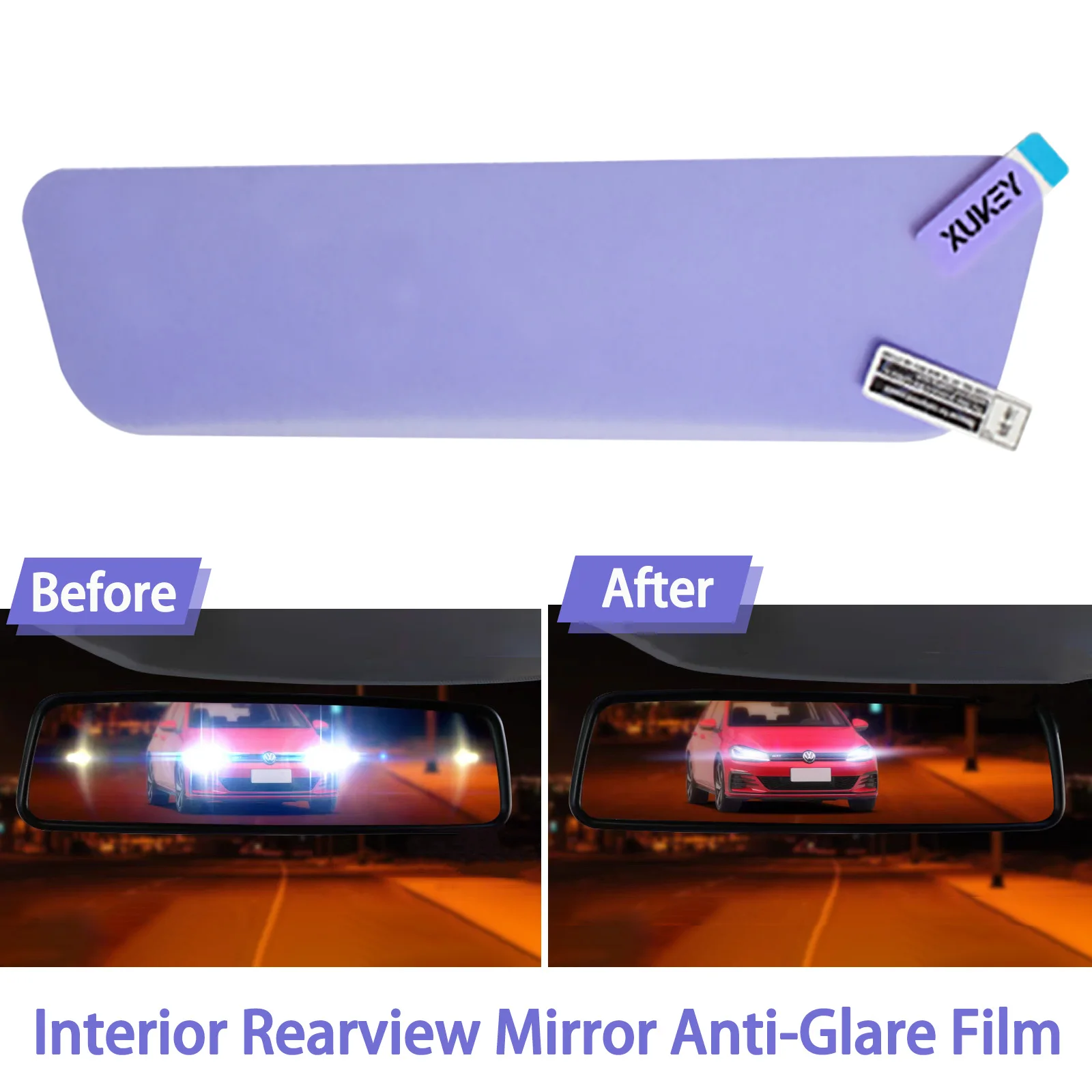 Car Interior Rearview Mirror Rainproof Film Anti-Glare Anti-Fog PET Nano Protective Sticker Protective 198mm*52mm Universal