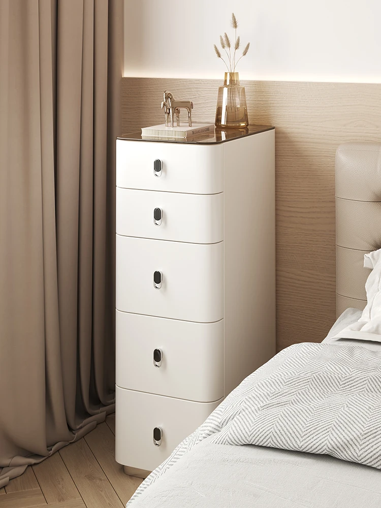 

Small Solid Wood High French Entry Lux Ultra-Narrow Modern Simple Gap Storage Bedside Cabinet