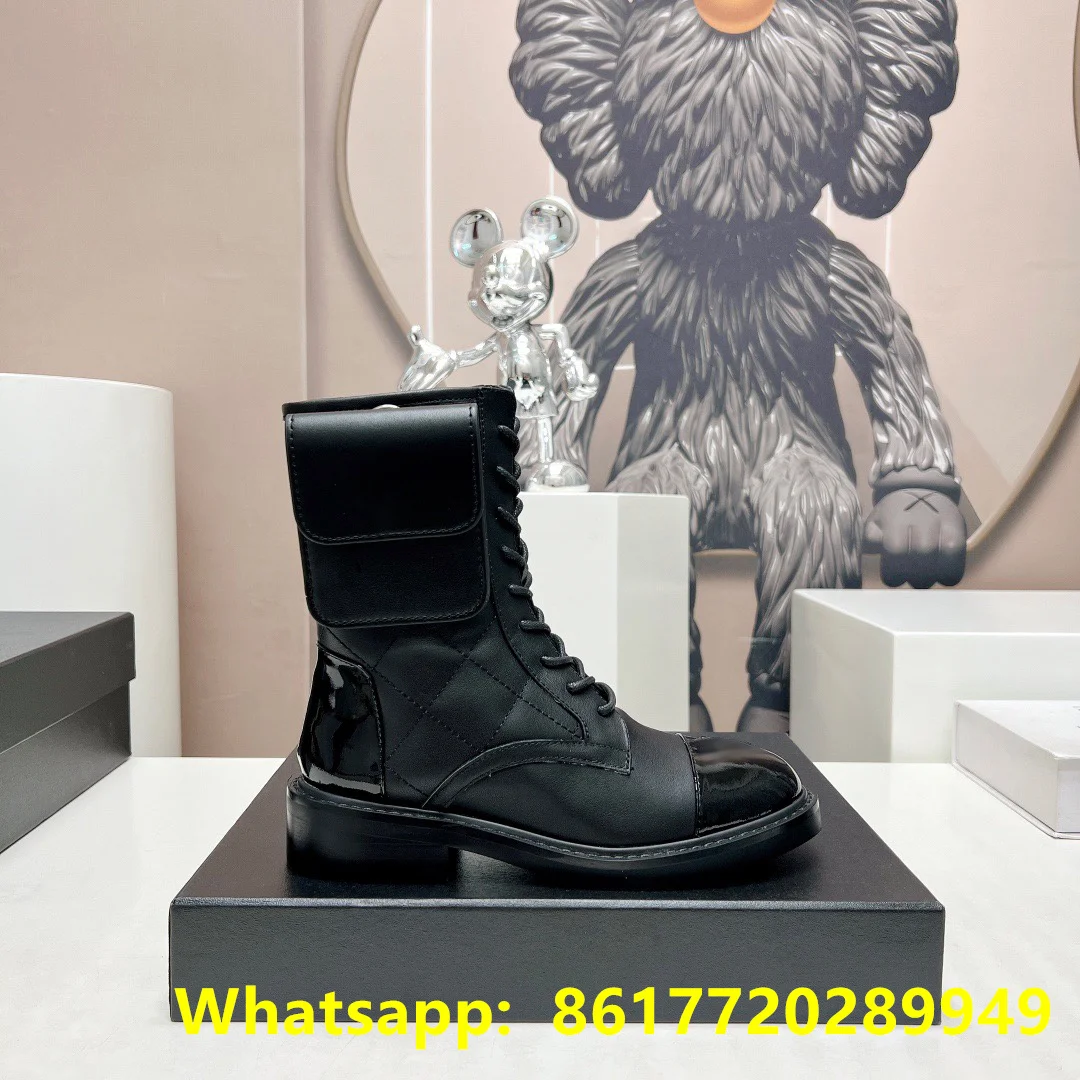 

2023 Shoes Women Genuine Leather Designer Boots Women Luxury Pocket Thick Heel Comfortable Ankle Heel Boots