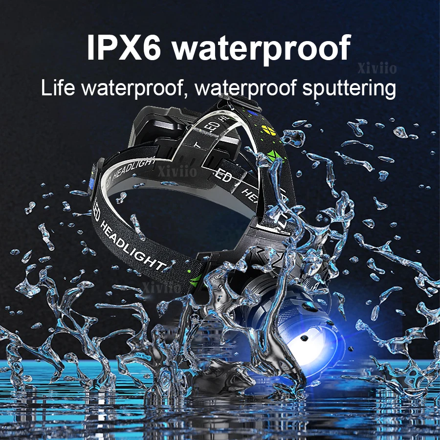 Frontale LED ultra-puissante 980000 lumens rechargeable USB pour pêche, chasse, camping nocturne