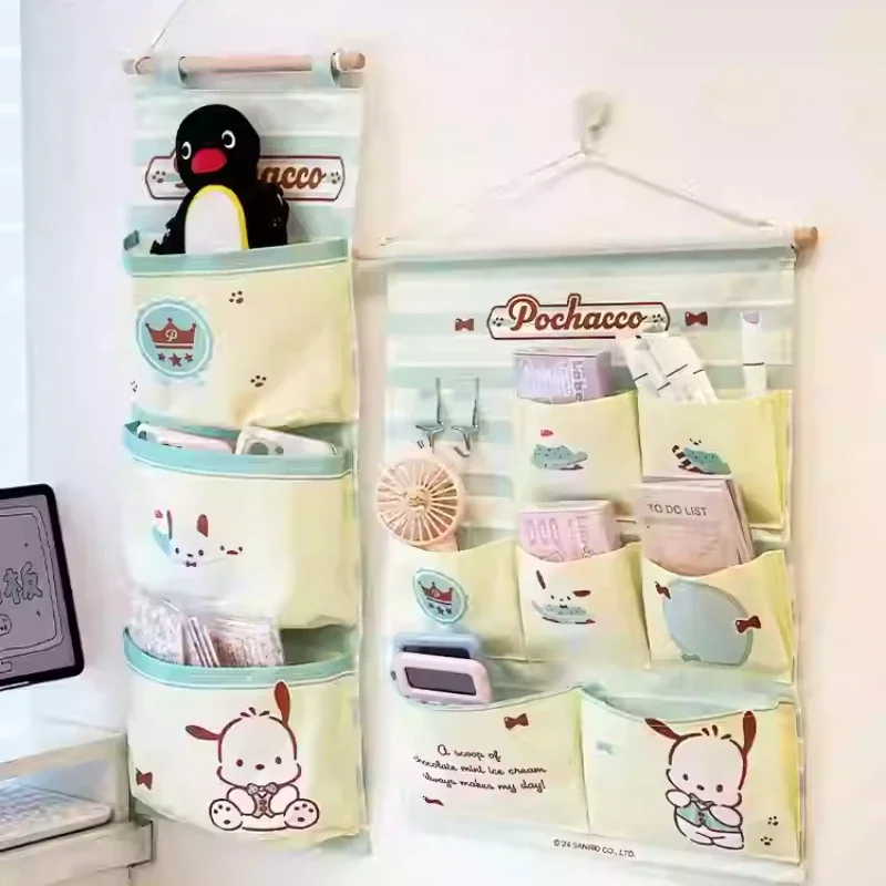 Sanrio Wall Mounted Bag Organizer Cute Pink Kuromi Cinnamoroll My Melody Wall Hanging Fabric Caddy Storage Bag Organizers Pocket 6