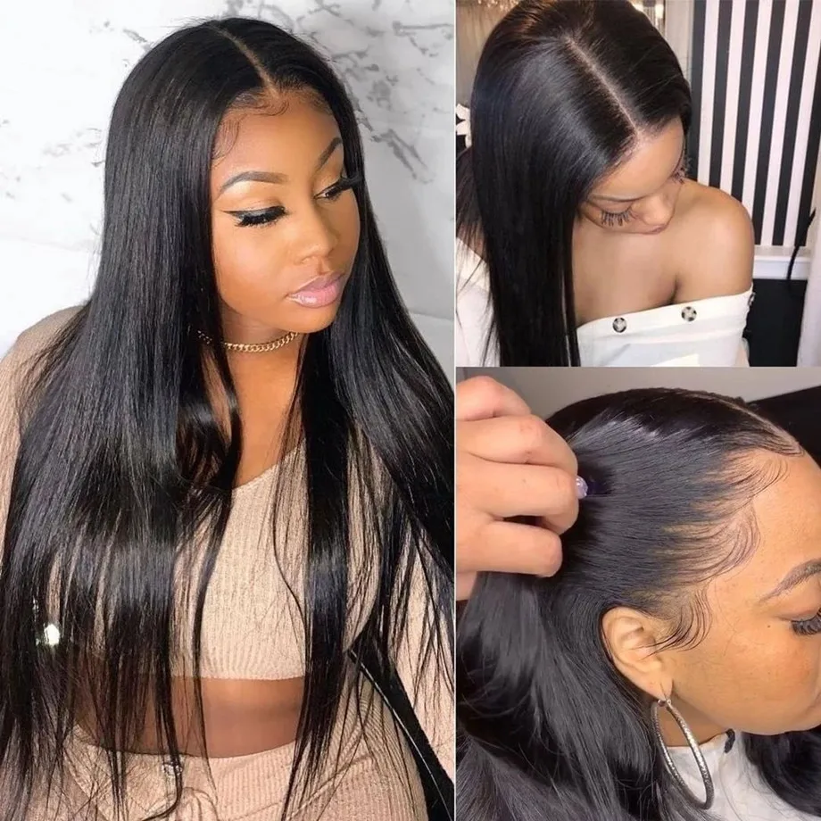 Human Hair Lace Product Human Hair Frontal 13x4 HD Transparent Lace Frontal Wigs 180% 32 inch Brazilian Straight Glueless Lace Front Human Hair Wigs Pre Plucked For Women