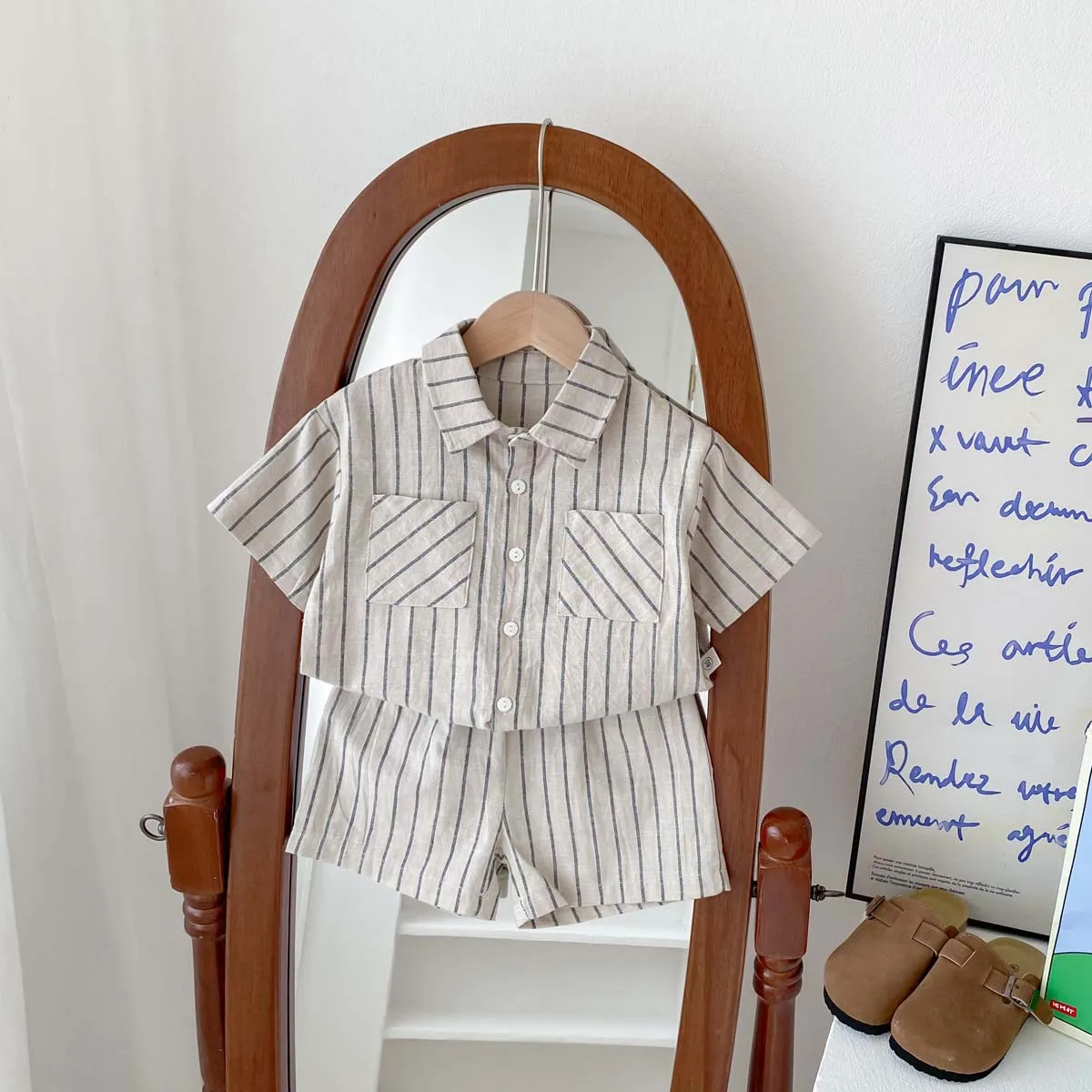 Kids Clothes Summer Baby clothes 0-5-year-old children's clothing retro striped short two-piece set sleeved sports set