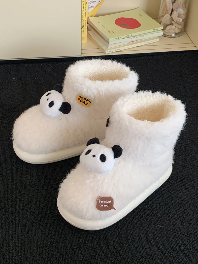 Women boots Wool Cotton Shoes For Women Winter Home Cute And Cute Panda Plush Thickened Warm And Anti Slip Snow Boots