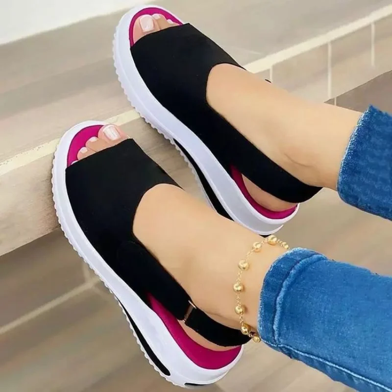 

2023 Women's Sandals Fashion Platform Beach Sandals Slip on Solid Color Breathable Sandals Fish Mouth Sandals Zapatos De Muier