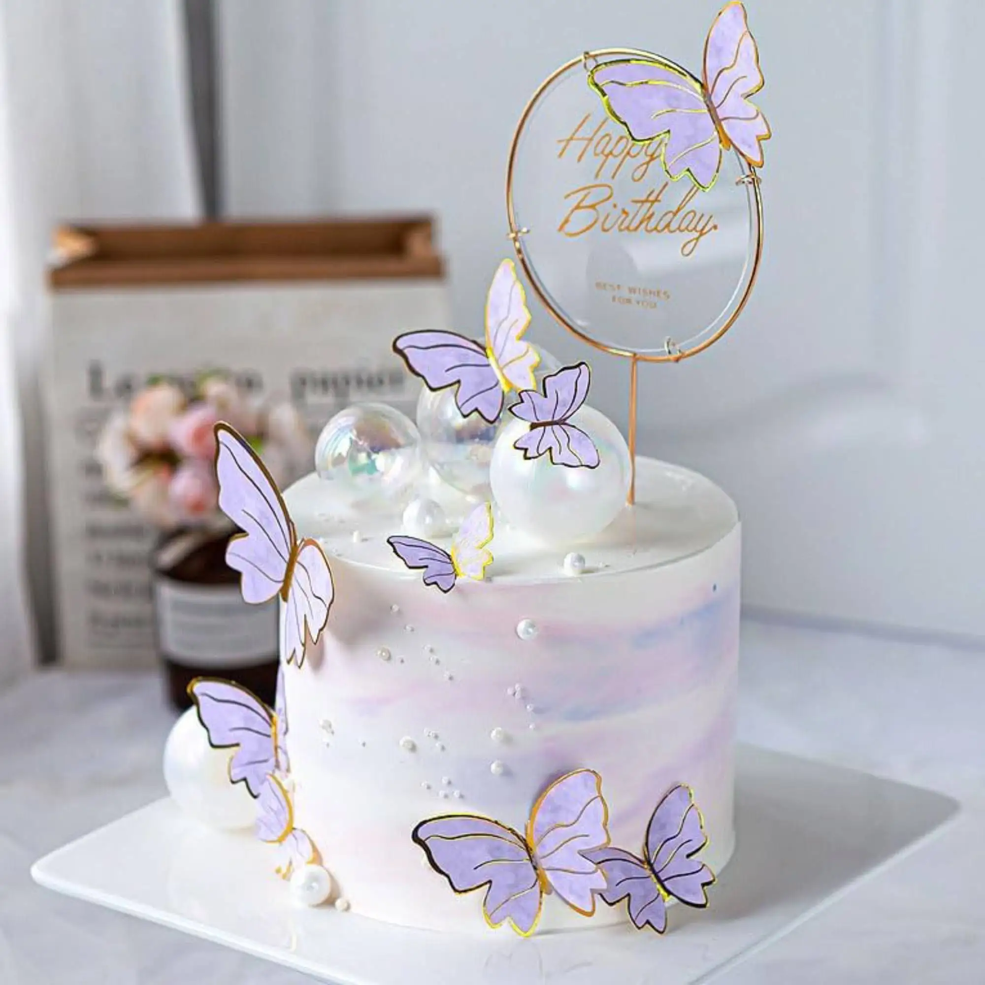 30 Pezzi Farfalla Topper per Torte Farfalla Decorazioni per Torte Farfalla Cupcake Toppers Farfalle per Torte Farfalle per Torte di Dimensioni Miste per Buon Compleanno Festa Nuziale Baby (Viola