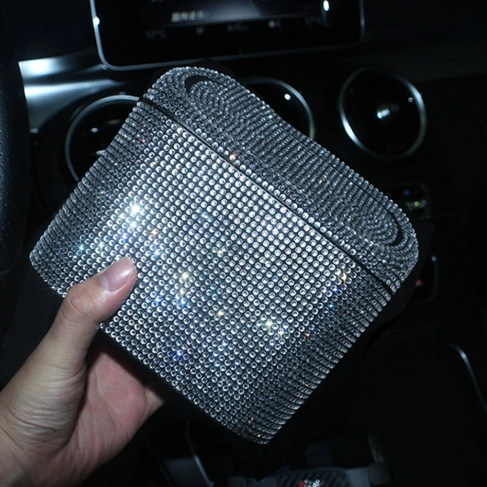 Car Trash Can Glitter Storage Box Garbage Grabber Bling Rhinestone Door Bin Interior Accessories