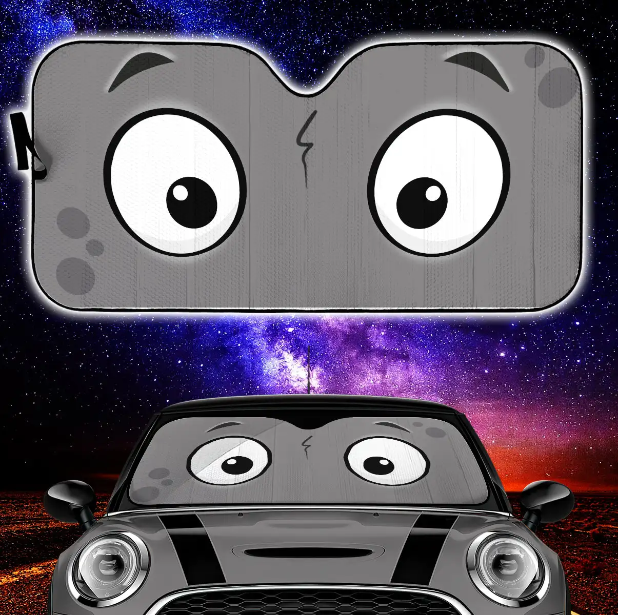 

Grey Slight Surprised Cartoon Eyes Car Auto Sunshades