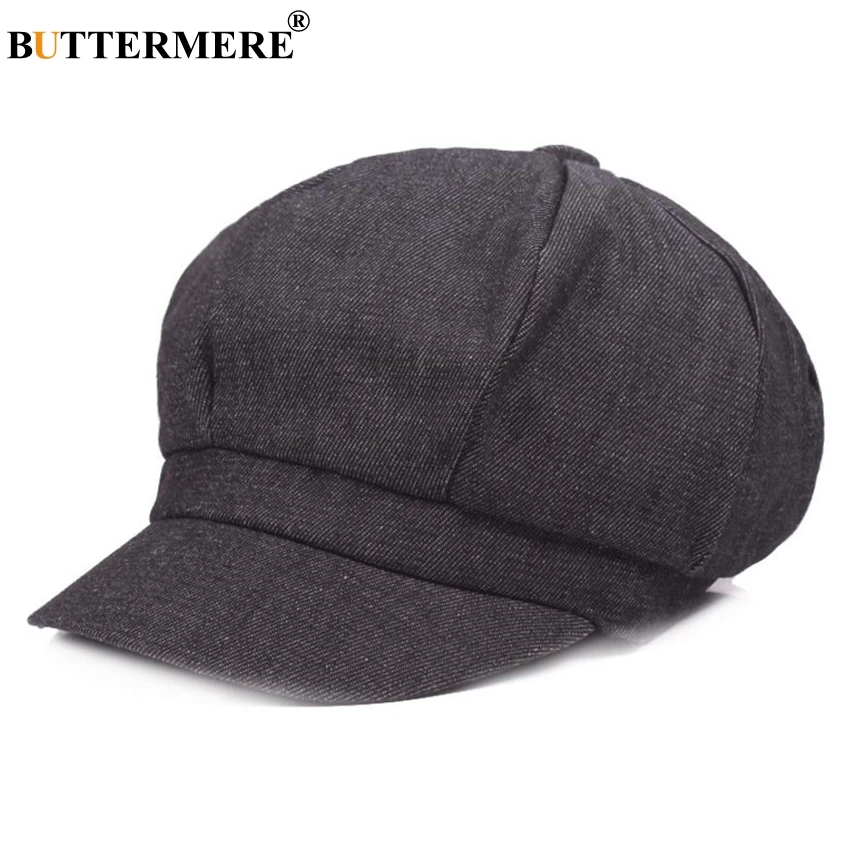 BUTTERMERE Newsboy Cap Women Denim Octagonal Cap Baker Boy Hat Beret Female Spring Summer Cotton French Painter Hat