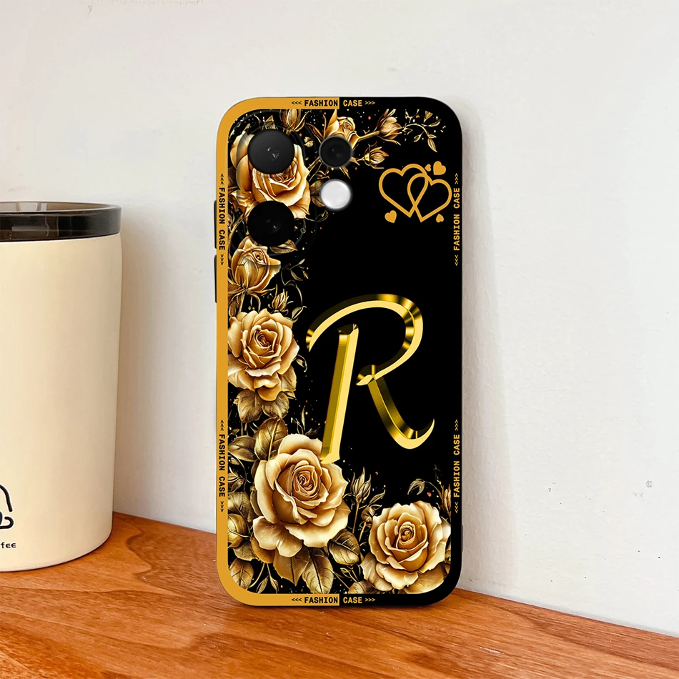 Fashionable Rose Letters Soft Liquid Silicone Phone Case with Camera Coverage and Anti-Drop Protection