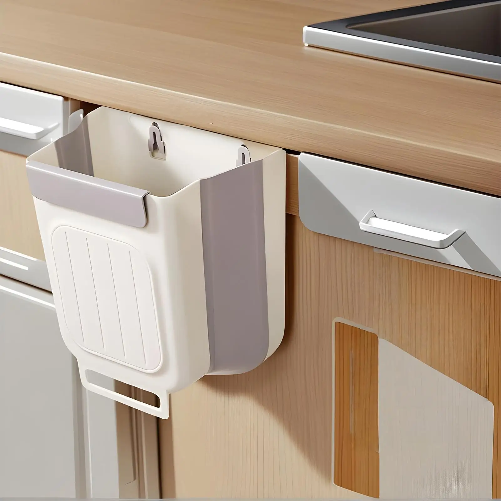 벽걸이형 쓰레기통 11L 접이식 쓰레기통 캐비닛 도어 쓰레기통 주방 욕실 사무실 거실 침실용