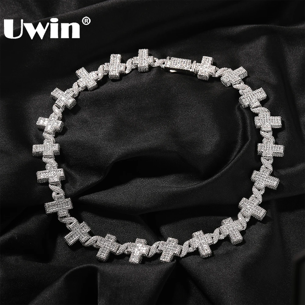 

UWIN Infinity Cuban Chain with Cross Charms Necklace Iced Out Cubic Zircon Jesus Christ Choker Fashion Hip Hop Jewelry for Gift
