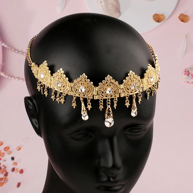 Algerian Arabic God Plated Bridal Hair Chain Water Drop Headbands