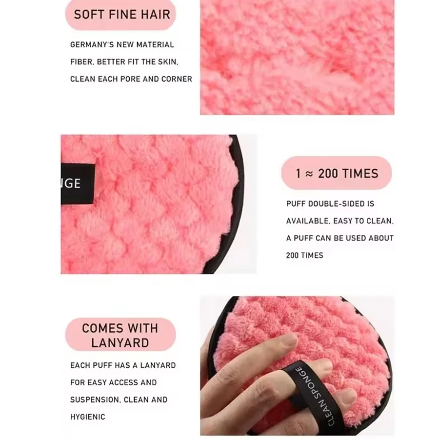 3pcs 재사용 가능한 메이크업 제거 패드 코튼 닦아 마이크로 화이버 메이크업 제거 스폰지 코튼 클렌징 패드 도구 클렌징 패드