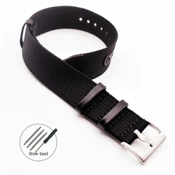 Versatile Canvas Nylon and Leather Watch Strap, Soft and Stylish - 22mm (Square Buckle-Black)