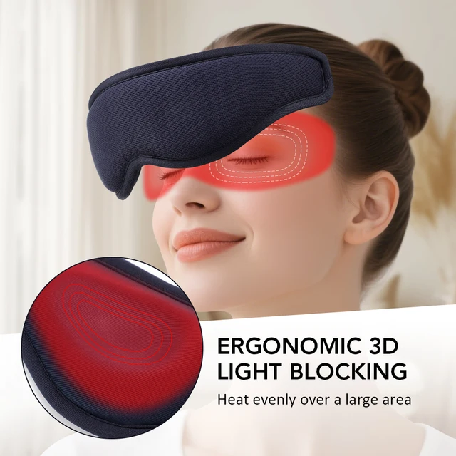 3D Electric Steam Eye Mask Breathable Light Blocking Sleeping Eyes Cover Constant Temperature Hot Compress 3-Level Massage Shade 3