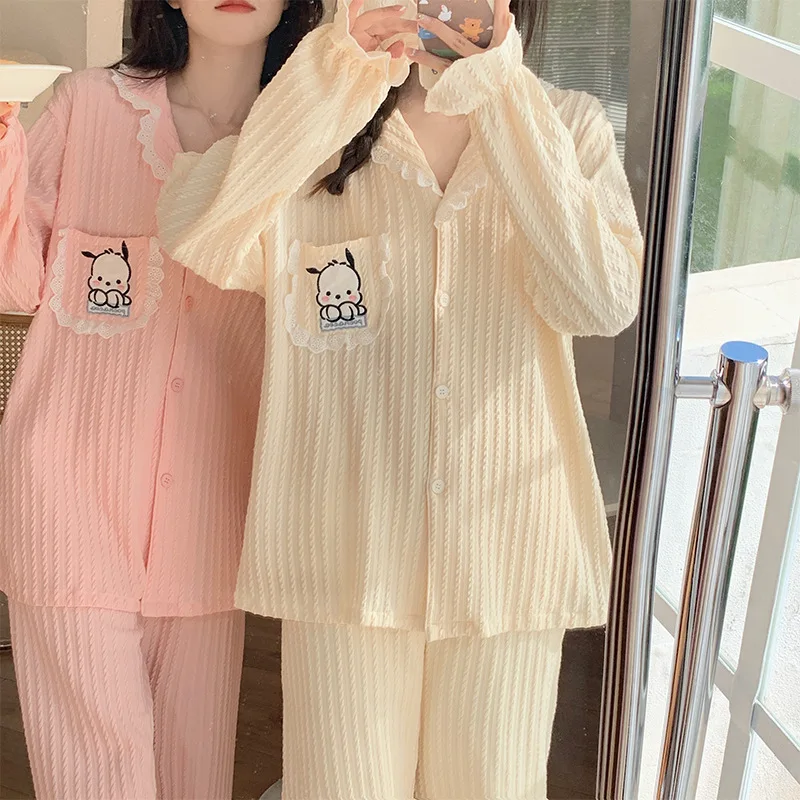 

2023 Kawaii Sanrio женский пижамный комплект Hellokittys понравико Мультфильм Аниме хлопок осень/зима длинный рукав брюки комплект из двух частей