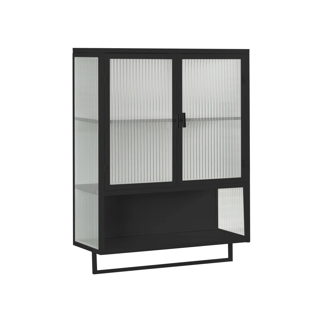 Wandschrank mit Glastüren, mit zweistufigem, geschlossenem Stauraum, offenem Regal und Handtuchhalter für den Eingangsbereich, das Wohnzimmer und das Badezimmer – Detail 30