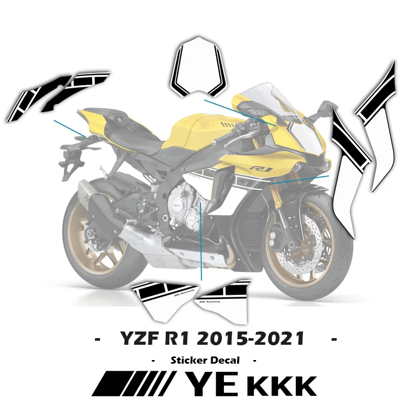 For YAMAHA YZF-R1 YZF-1000 2016-2021 R1 60th Anniversary Edition Motorcycle Fairing Shell Full Car Decal Sticker