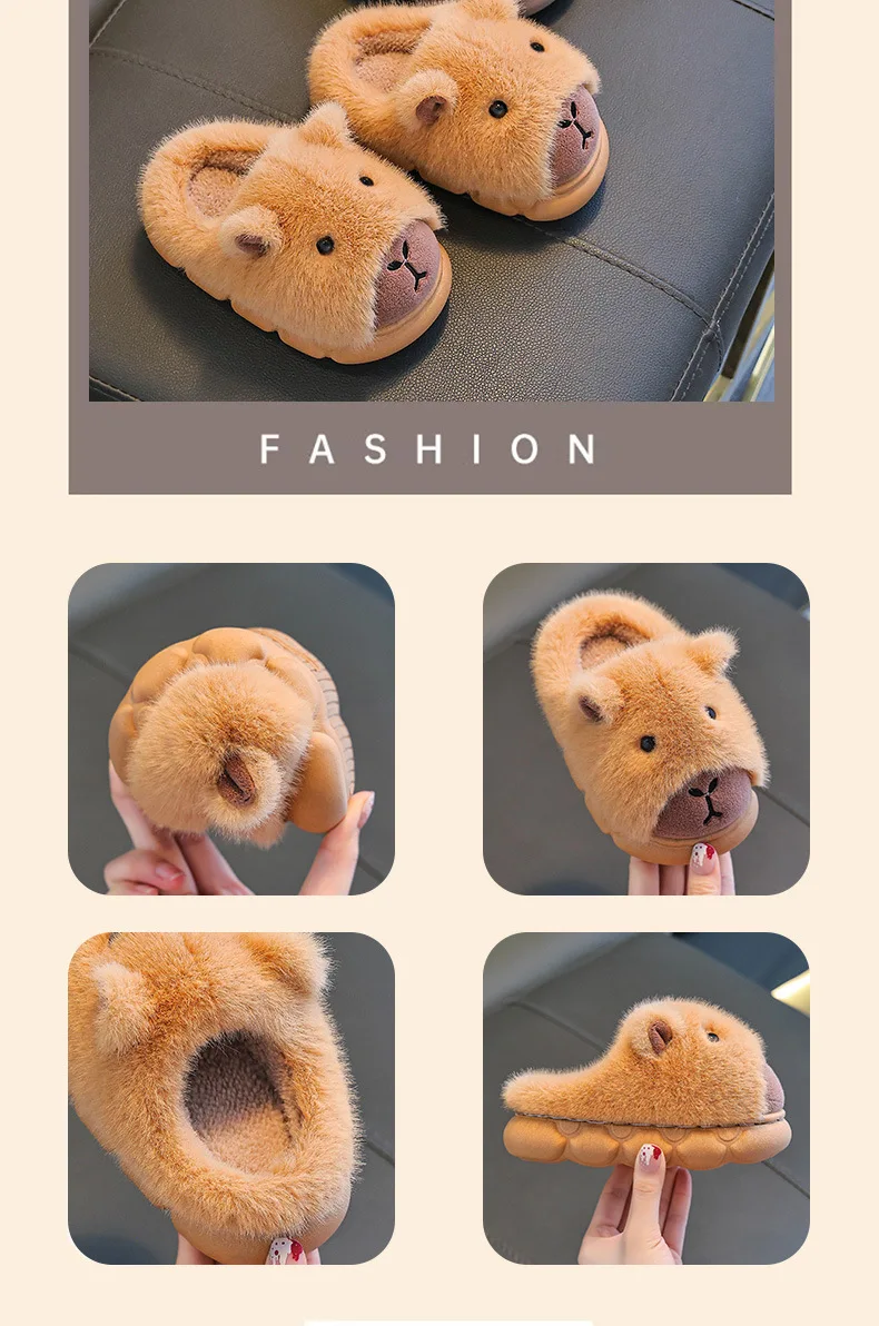 Capybara Frau Hausschuhe Winter Neue Mode Niedlichen Flauschigen Baumwolle Boden Schuhe Kinder Warme Innen Cartoon Plüsch Boden Hause Hausschuhe – Detail 9