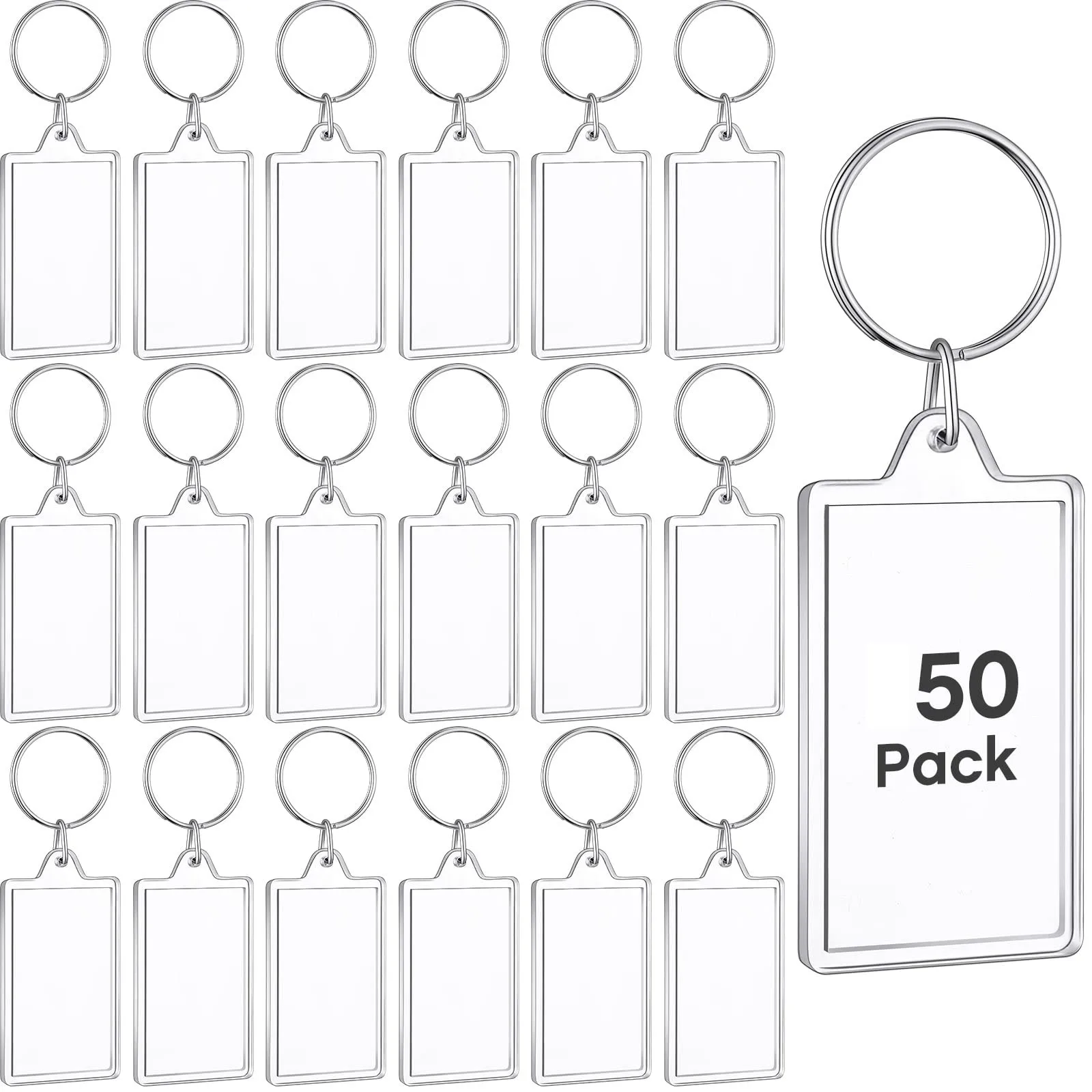 

50PCS Clear Acrylic Photo Picture Keychain Holder Rectangle Blank Photo Insert Keychain Photo Frame Keyring DIY Personalize Gift