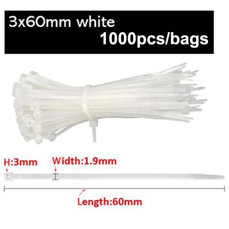 1000/500pcs Self-locking plastic nylon zip tie 3*100 3*150