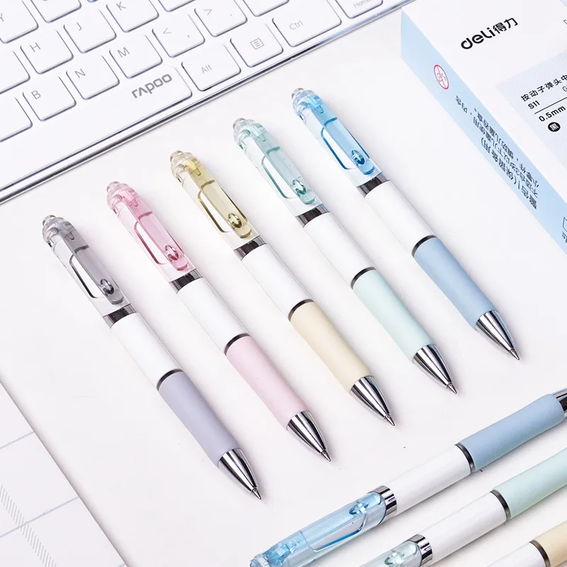 

6/12/24pcs 0.5mm Press Fresh Gel Pen Signature Black Ink Neutral Automatic Pen Student School Stationery Writing Office Supply