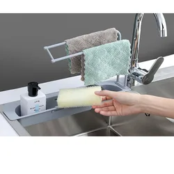 Sink Strainer Brush Soap Holder Adjustable Telescopic Dish Drainer Towel Storage Shelf Kitchen Drain Filter Combinated organizer