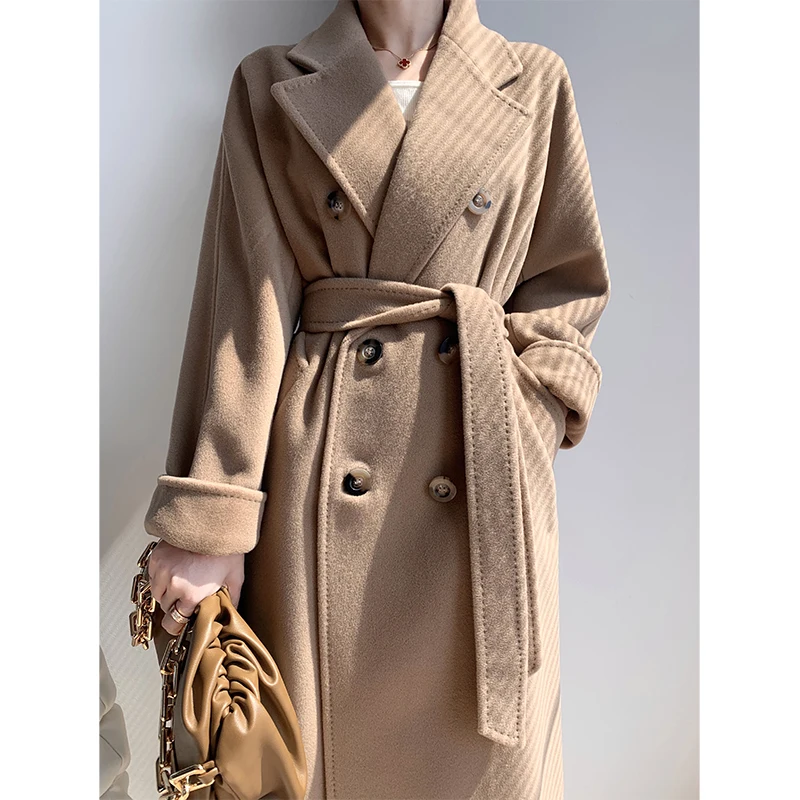 

101801 Italy Imported Double-faced Cashmere Coat Women's Medium-length 2023 New Tweed Jacket Fashion Warm Classic Must-have