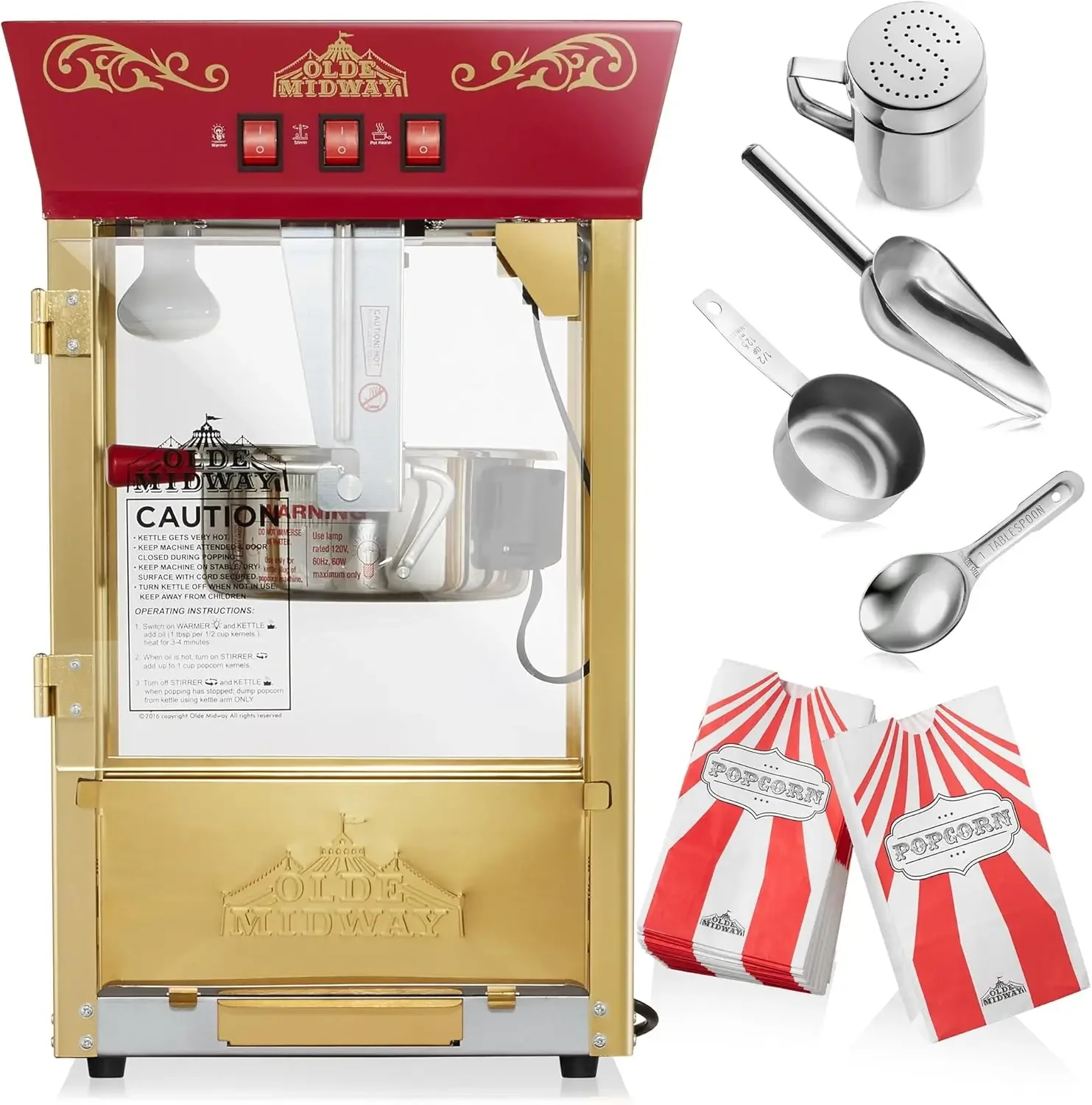 Movie Theater-Style Popcorn Machine Maker with 8-Ounce Kettle - Red, Vintage-Style 3