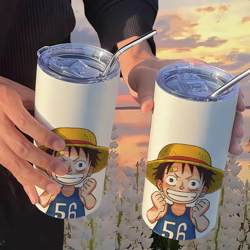 thumbnail image 1 of Taza de aislamiento de One Piece Luffy Sauron con pajita, taza de café práctica, modelos de pareja de acero inoxidable portátiles de alto valor, 1 of 5