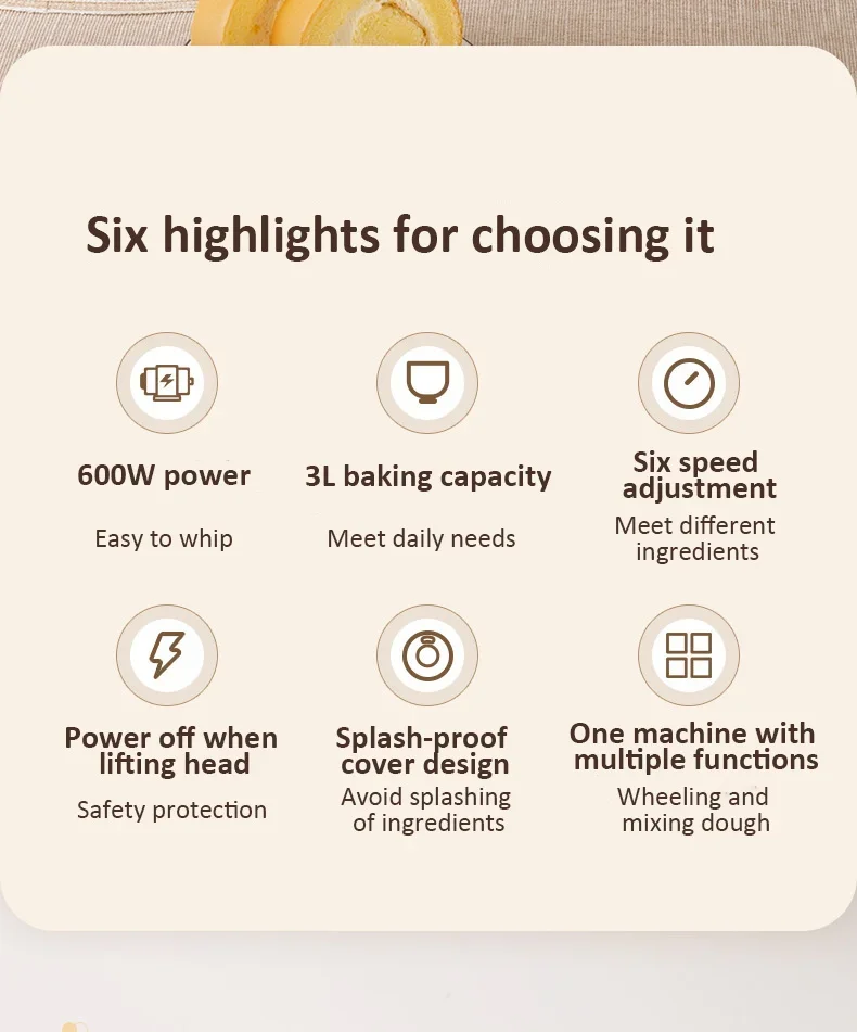 3-IN-1 Electric Stand Mixer 6-Speed with Pulse Button, Dough Hook, Beater, Whisk for Home Cooks Food Beater Electric Food Mixer