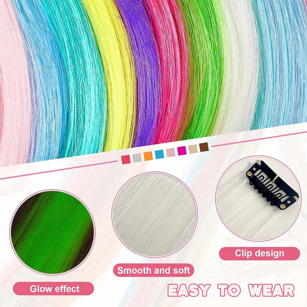 5pcs Luminous Hair Pieces Synthetic Neon Fake Hair Clip In Party Accessories Y2K Glow In The Dark Extension hair extensions