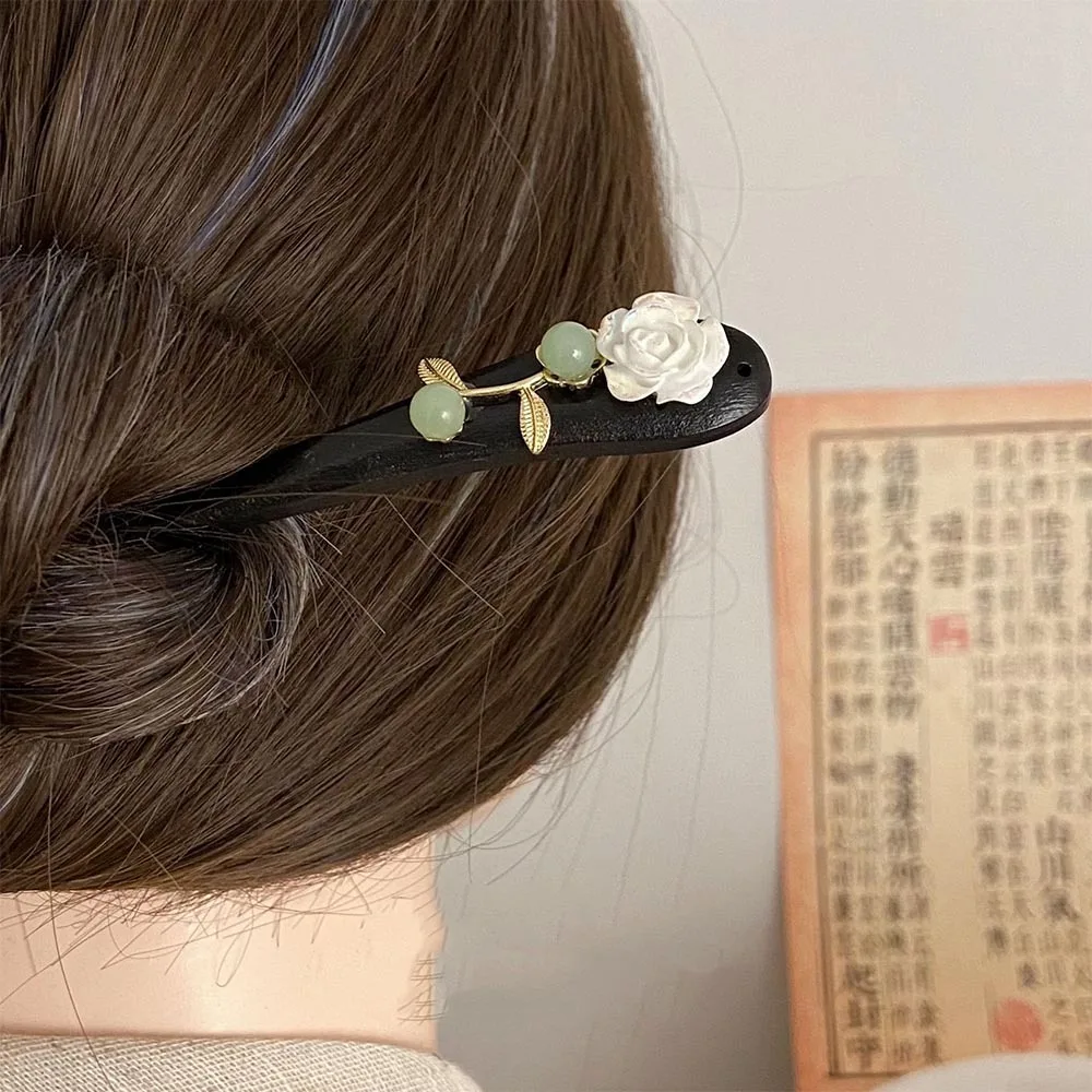 Elegance Simplicity Imitation Jade Handmade Wooden Hair Fork Vintage Hair Stick Women's Accessories New Chinese Hairpin