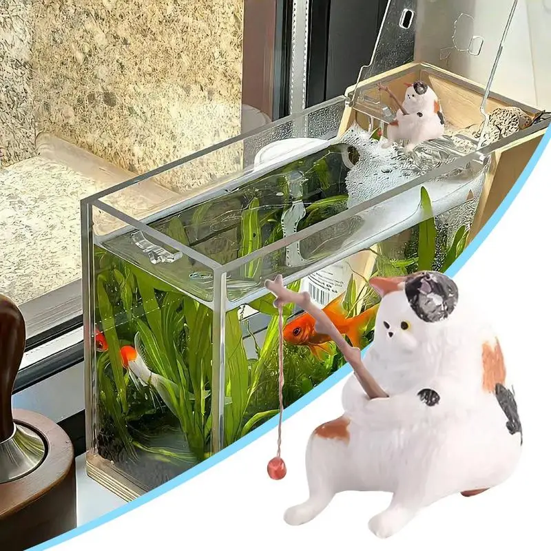 Aquarium Animal Decorations Small Fishing Cat Miniature Figurines Set for  Freshwater Saltwater Fish Tanks Decor - AliExpress