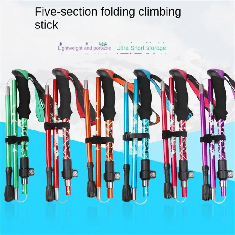 

2PCS Walking Stick Hiking Trekking Poles Trail Ultralight 5 Section Adjustable Canes Aluminum Alloy Folding Walking Stick