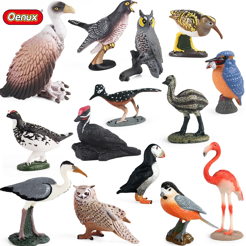 Oenux Forest Bird Animals Wild Struzzo Gazza Gufo Crow Fenicotteri Figurine Action Figure Pvc Decorazione Del Giardino Giocattolo In Miniatura Per Bam