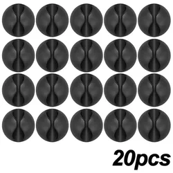 Mini Cable Winder Clips - Compact Desk and Office Cord Organizers (20x Black)