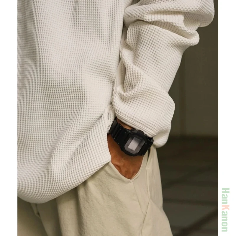 Lightweight Airy Waffle Knit Oversized Hoodie - Warm, Breathable, & Medium Stretch for Fall/Spring (Unisex)