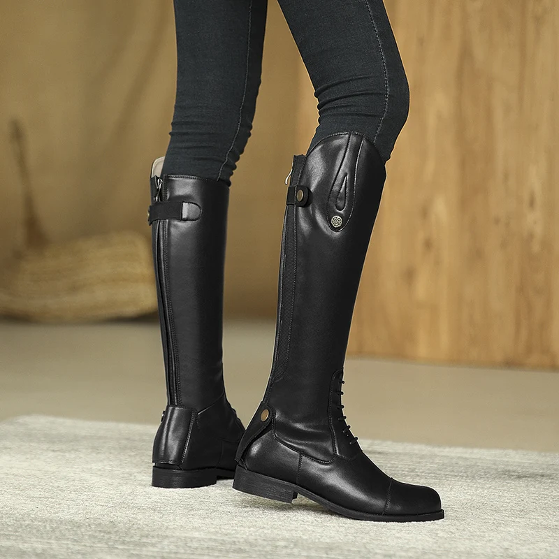 New Long Boots Women's Autumn and Winter Genuine Leather High Barrel Riding Knight Equestrian Boots Equitacion Caballos 2