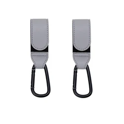 Premium Leather Stroller Hooks - Elegant Organizer & Diaper Bag Holders (2pcs grey)