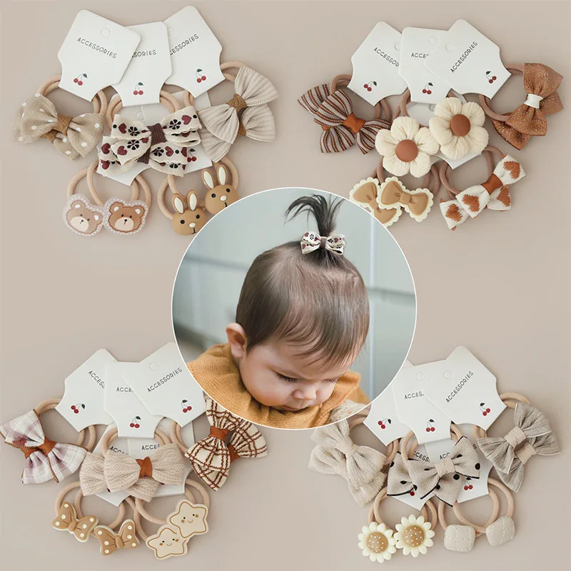 10Pcs Baby Girl Hairbands Bear Bunny Princess Bows Baby Hair Tie for Girl Hair Accessories Sweet Elastic Kids Hair Bands