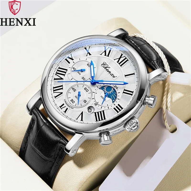 

Мужские часы ведущей марки CHENXI 973, водонепроницаемые светящиеся Роскошные Повседневные Спортивные кварцевые наручные часы с кожаным ремешком, военные мужские часы для мужчин