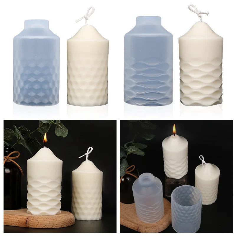 Description Picture 2 of itemGeometric Spiral Frame Candle Making Mold Cylinder Scented Candles Silicone Mold  DIY Cylindrical Corrugated Gypsum Soap Mold