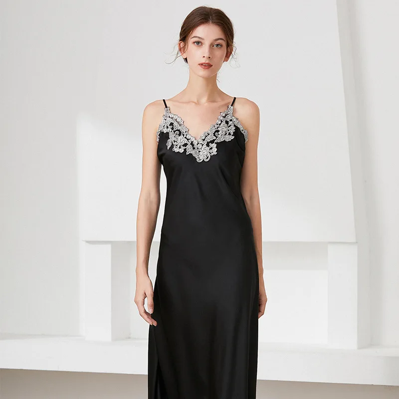 Women Silk Sleepwear Lace Sleeveless Sexy Nightgown Maxi Dress Party Dresses Silk Dress Loungewear Luxury Night Gown Sleep Dress