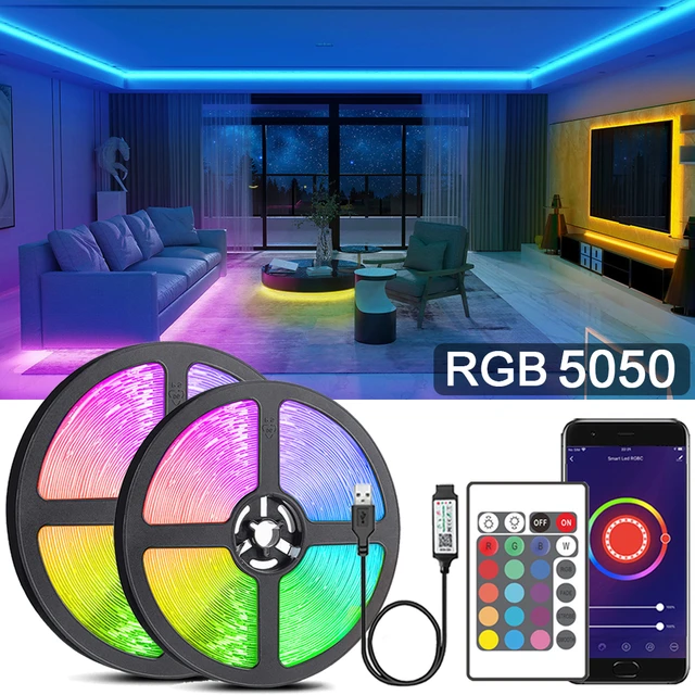 Tira de luces Led RGB con Bluetooth, cinta Flexible de diodo, 5050 WIFI,  1M-30M, 5V, USB, retroiluminación de TV, decoración de habitación -  AliExpress